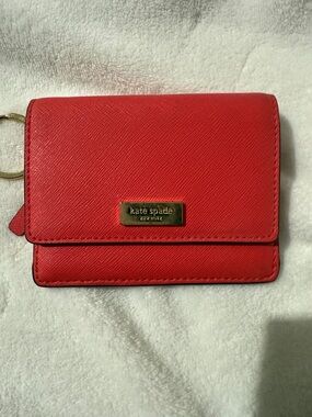 kate spade Red Saffiano Mini Wallet with Gold Plaque